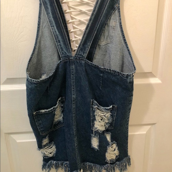 Trendy lace up denim overalls with rips!! - Picture 2 of 3